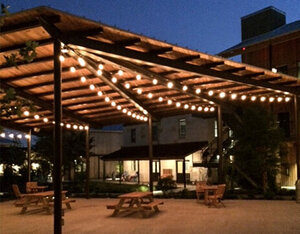 patio with commercial lighting installation